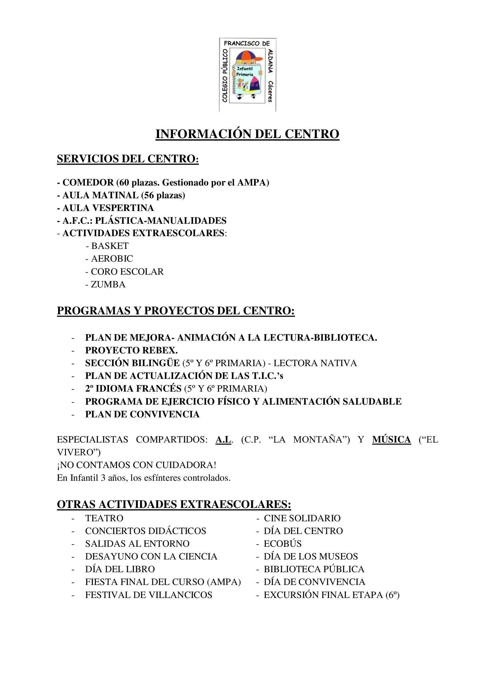 INFORMACIÓN DEL CENTRO