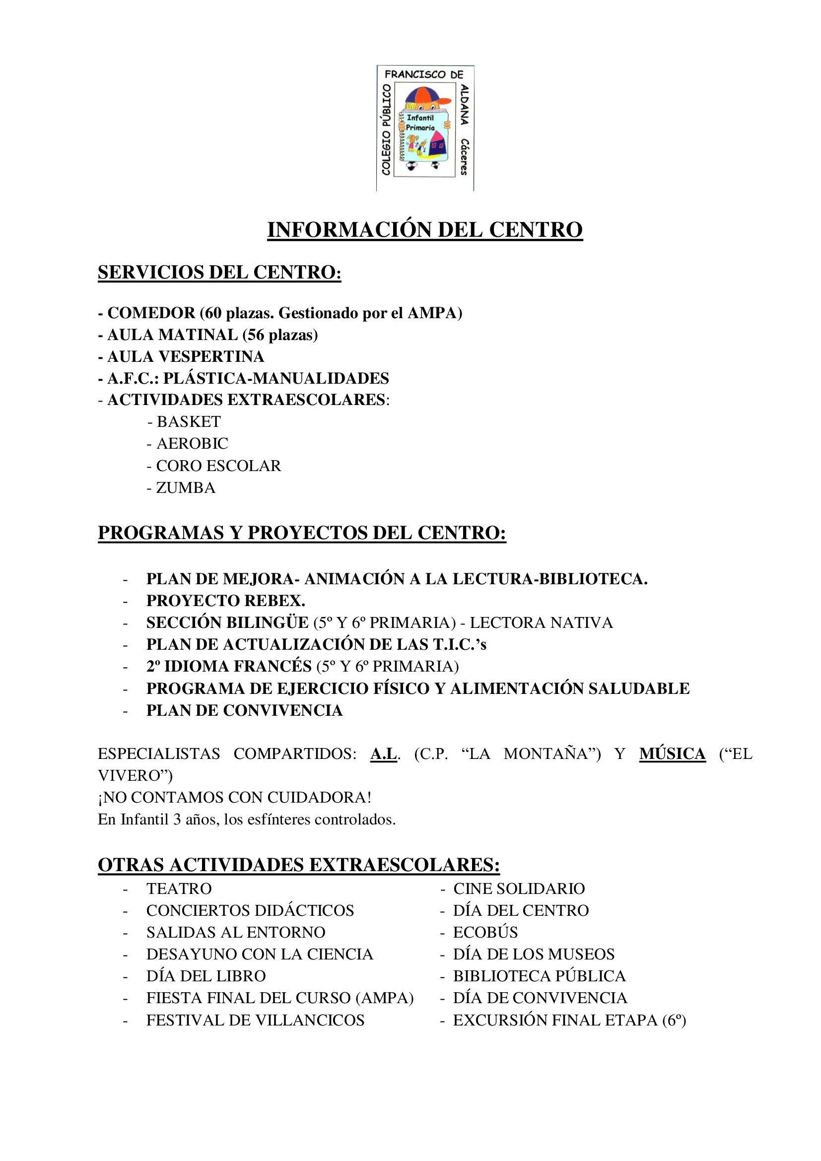 INFORMACIÓN DEL CENTRO